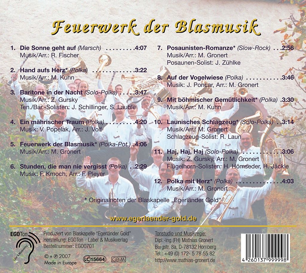 CD-"Feuerwerk der Blasmusik" der Blaskapelle "Egerländer Gold"